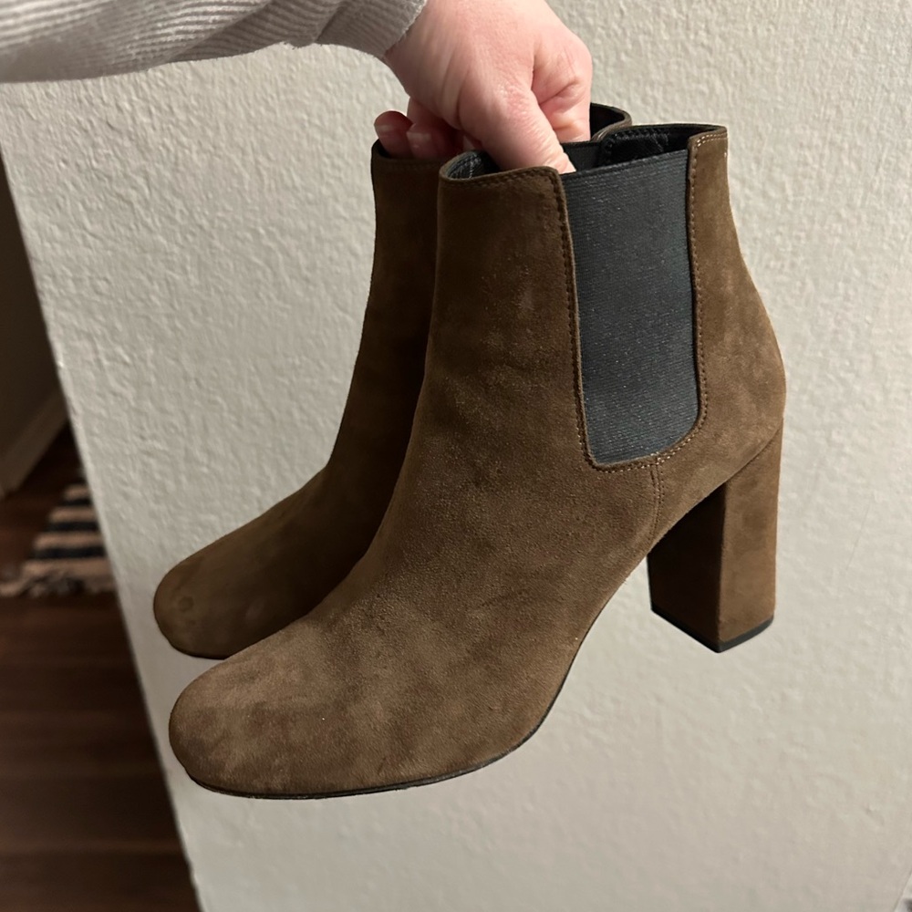 Gorgeous Saint Laurent Womens Block Heel Ankle Chelsea Boots Brown Suede 36.5
